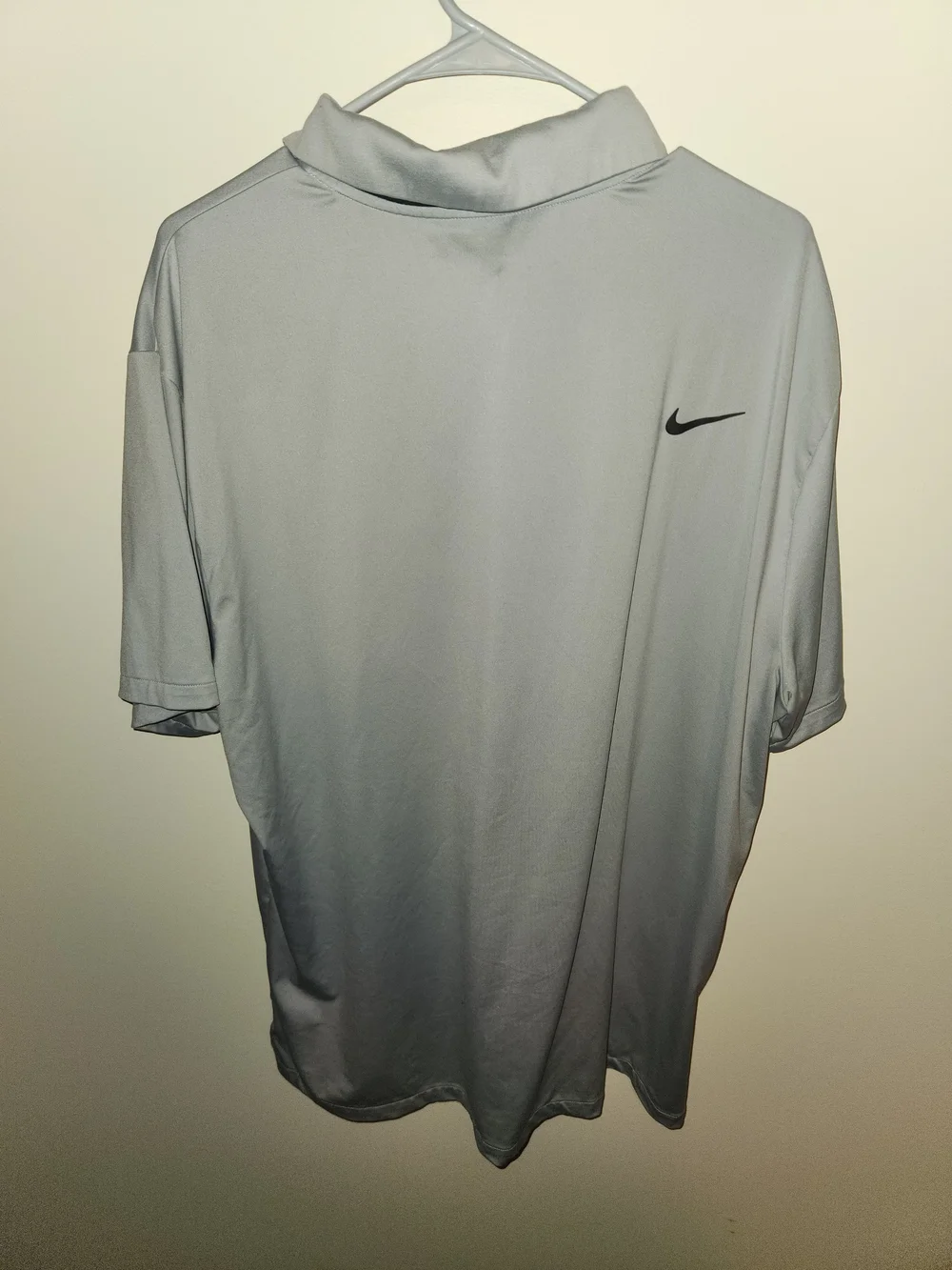Nike Light Gray Men’s Dri-Fit Polo with Black Swoosh